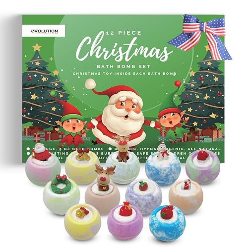 EvolutionUSA - Christmas Bath Bombs for Kids, Holiday Bath Bombs with Surprise Inside, Perfect Christmas Stocking Stuffers or Festive Holiday Bathombs Set, Natural & Hypoallergenic Bath Ball Set | Amazon (US)