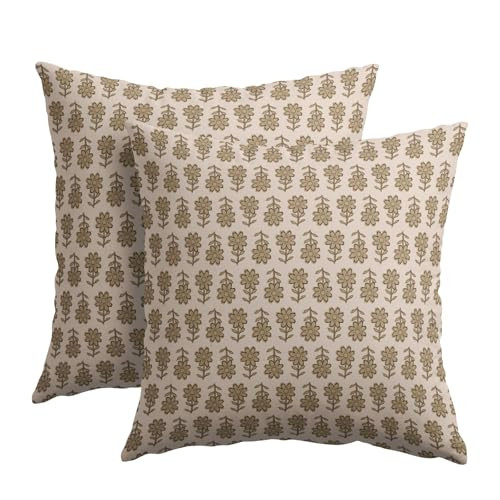 Kawani Vintage Floral Pillow Covers 22x22 Inch Set of 2 Tan Small Flower Block Print Outdoor Throw Pillows Neutral Pillowcases Rustic Square Cushion Covers for Couch Home Decor | Amazon (CA)