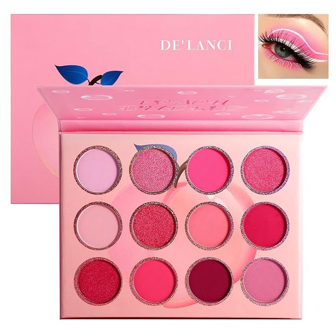 BEUSELF DE'LANCI Pink Eyeshadow Palette,12 Colors Peach Matte & Shimmer High Pigmented Mini Makeu... | Amazon (US)