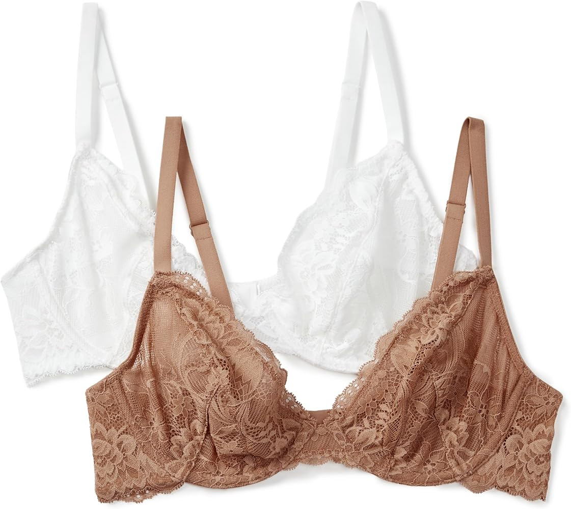 Amazon Essentials Womens Stretch Galloon Lace Unlined Wired Plunge Bra | Amazon (US)