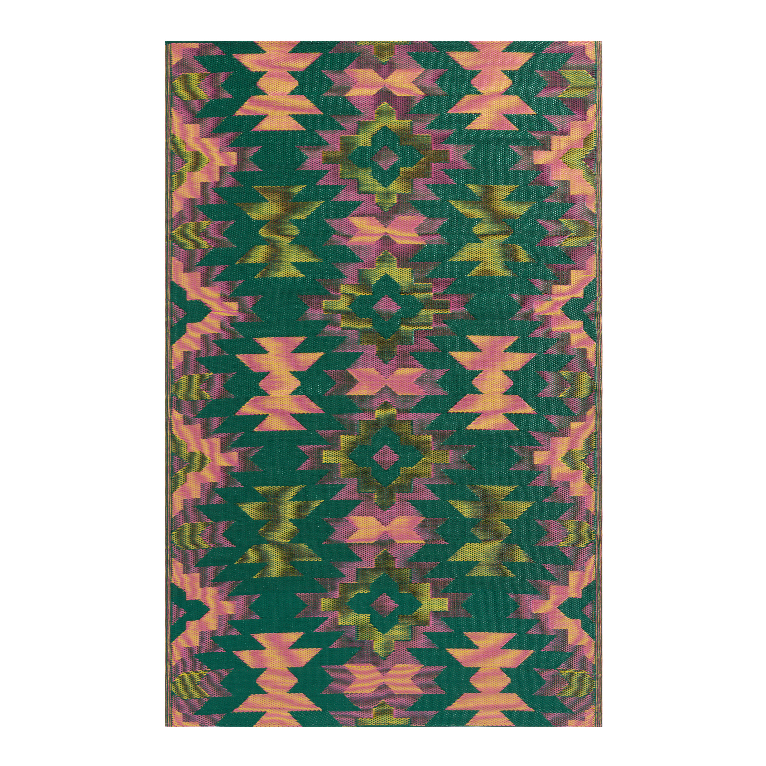 Rio Green and Pink Kilim Reversible Indoor Outdoor Floor Mat | World Market