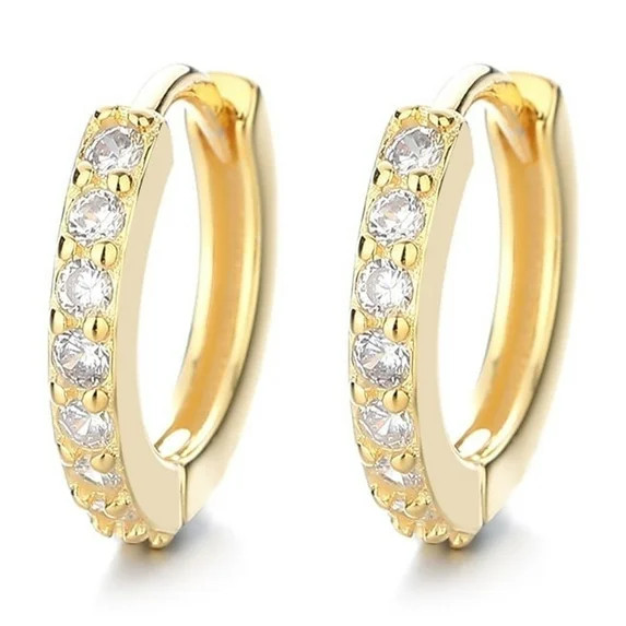 14K Gold over Sterling  Huggie Hoop Earring with Crystals | Walmart (US)