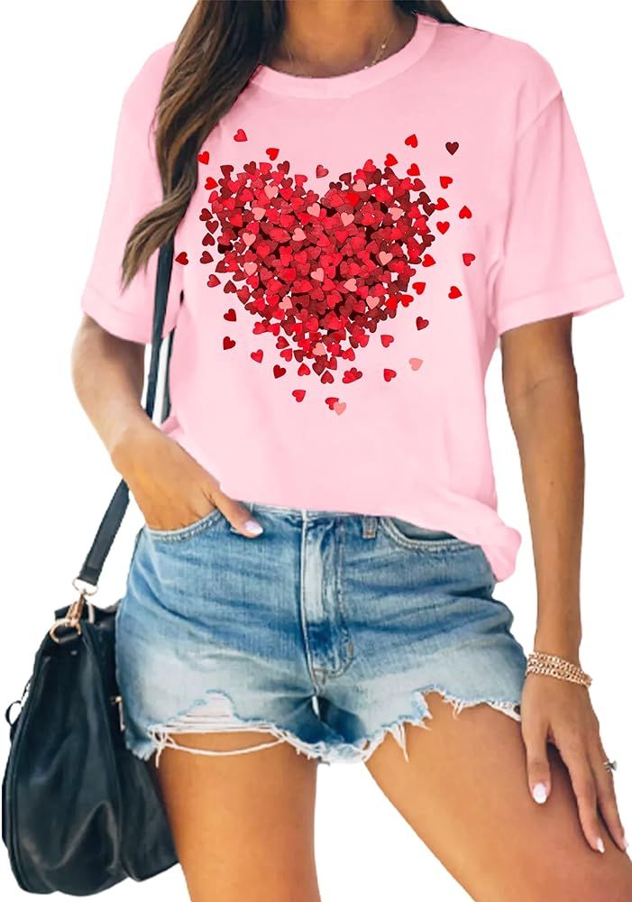 MAIHUN Womens Valentine's Day Shirts Cute Love Heart Tshirts Funny Teen Girl's Valentines Short S... | Amazon (US)