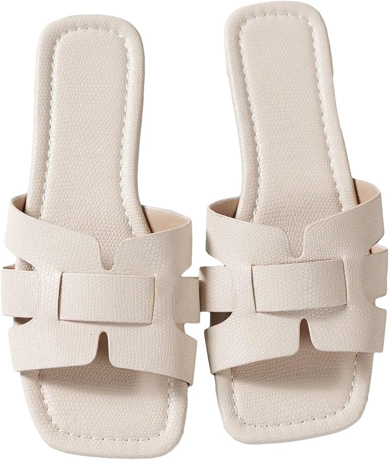 GORGLITTER Women's Crocodile Embossed Flat Sandals Cross Strappy Open Toe Slide Sandals | Amazon (US)