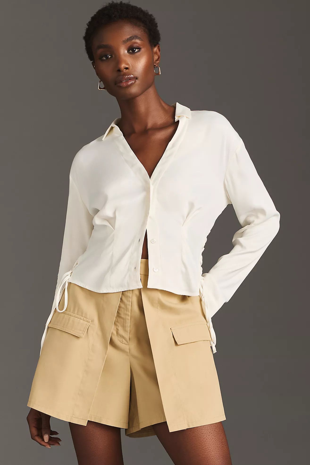 By Anthropologie Long-Sleeve Silky Corset Blouse | Anthropologie (US)