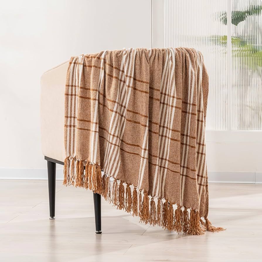 EVERGRACE Plaid Chenille Throw Blanket for Couch, Super Soft Cozy Decorative Farmhouse Plaid Thro... | Amazon (US)