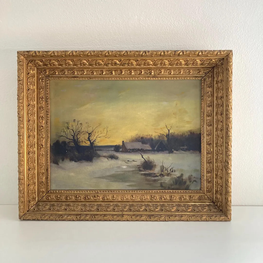 Moody Antique Oil Painting | Ornate Gold Frame | Landscape Winter Scene - Etsy | Etsy (US)