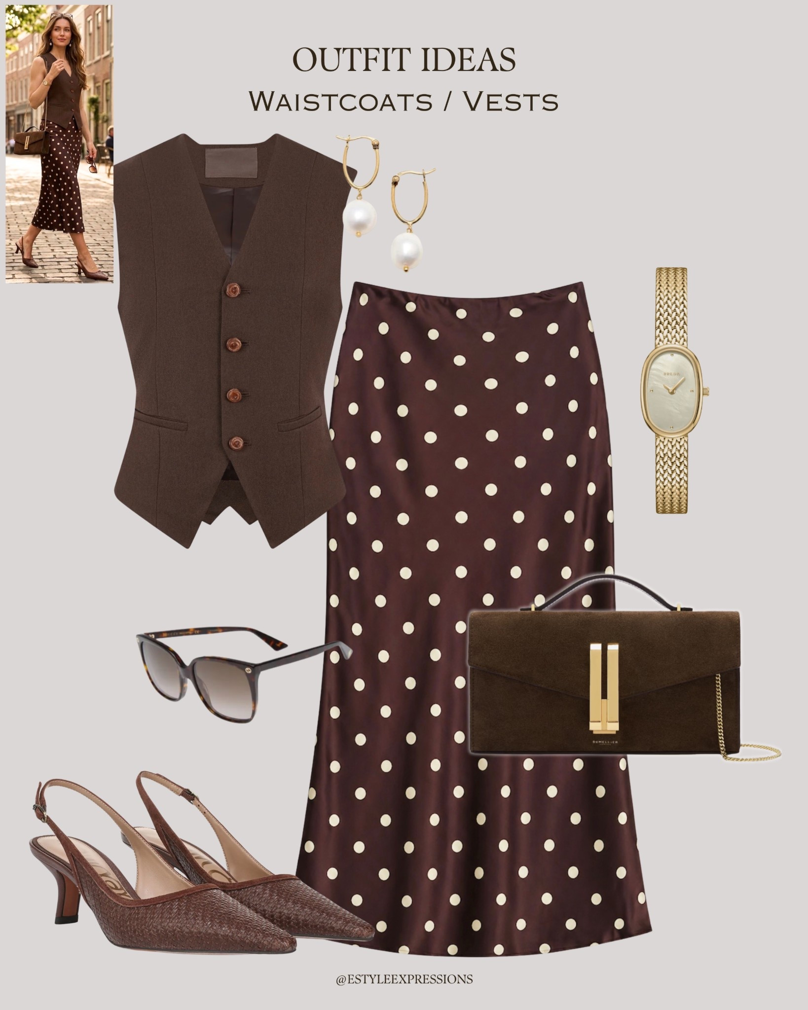 Summer Outfits with chic Waistcoats!✨The vest is the ultimate summer style hack — a structured piece that effortlessly elevates any outfit. Paired with brown polka dots skirt for evening cocktails or date nights — that’s the summer vibe we’re chasing.☀️🌿

#LTKMothersDay #LTKSeasonal #LTKootd
