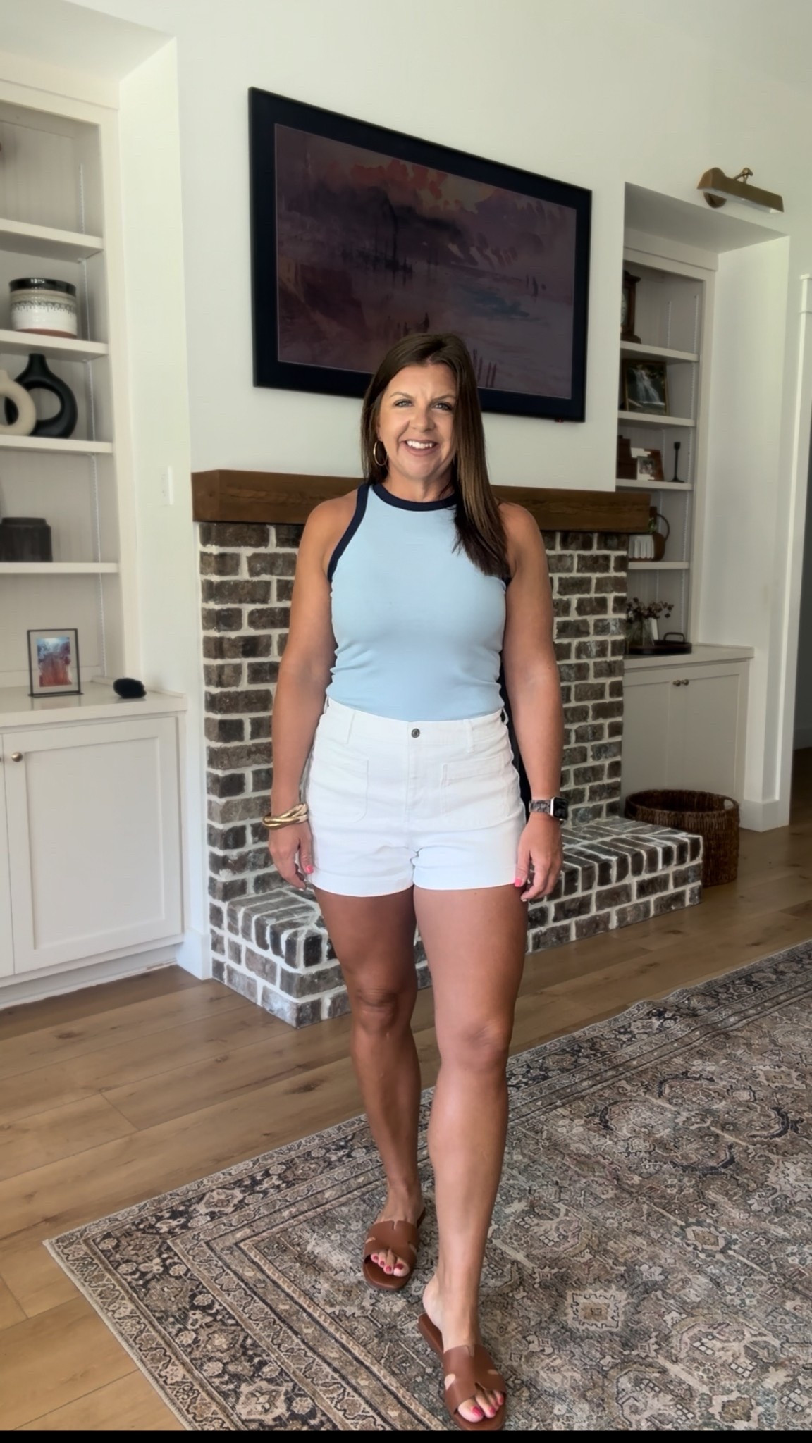 Love when I find a high end look  on a friendly budget!  I’m wearing a medium in the top and 6 in the bottoms! 

Target tank, target find, Walmart shorts, white shorts, front pocket shorts, free assembly, neutral sandals, neutral flats, Amazon find, Amazon shoes 

#LTKStyleTip #LTKShoeCrush #LTKOver40