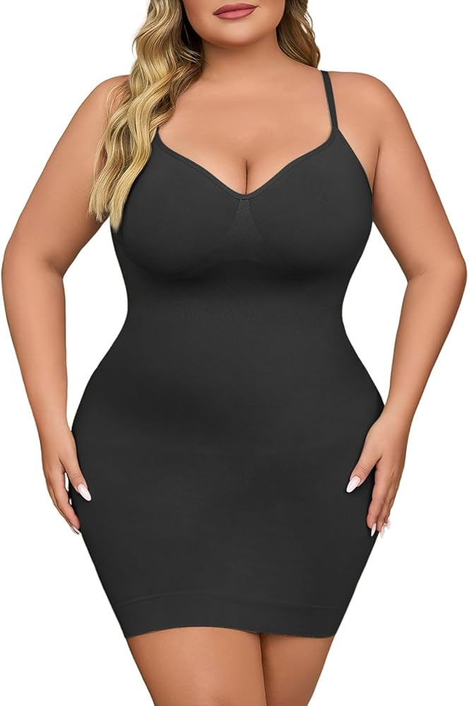 Shapewear Slip Dress for Women Under Dress Seamless Tummy Control Slip Dress Plus Size Smoothing ... | Amazon (US)
