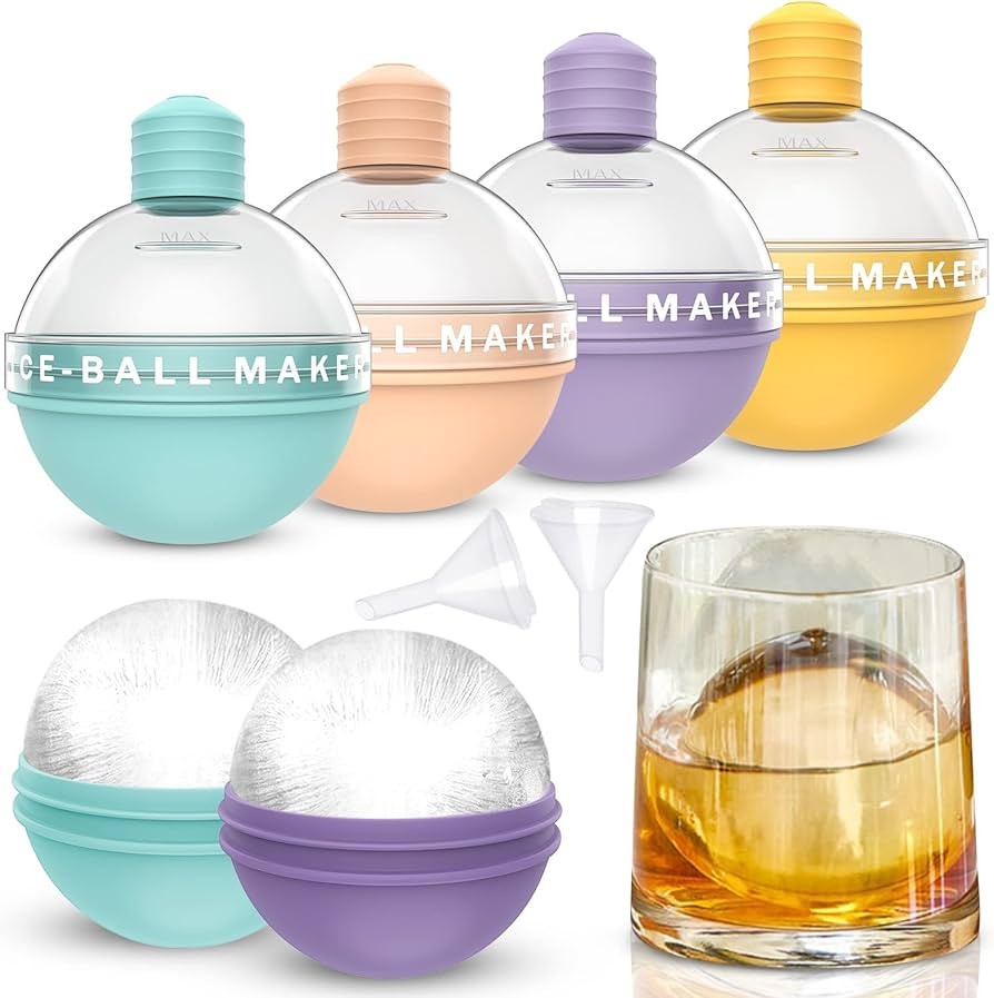 Korlon 6 Pack Ice Ball Maker Molds, 2.5 Inch Silicone Round Ice Cube Molds, Silicone Ice Cube Tra... | Amazon (US)