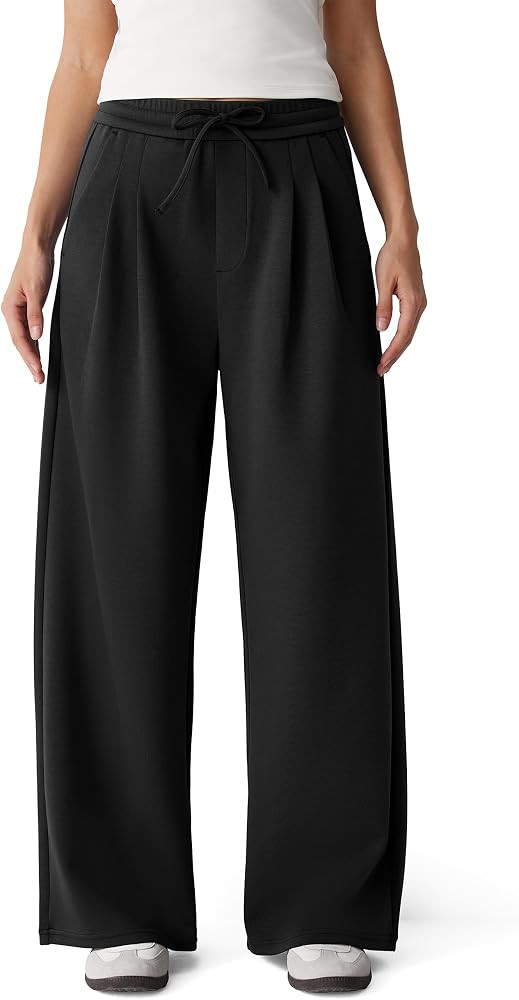 MOOSLOVER Women Wide Leg Sweatpants Baggy Drawstring Lounge Pants Casual Comfy Dressy Trousers | Amazon (US)