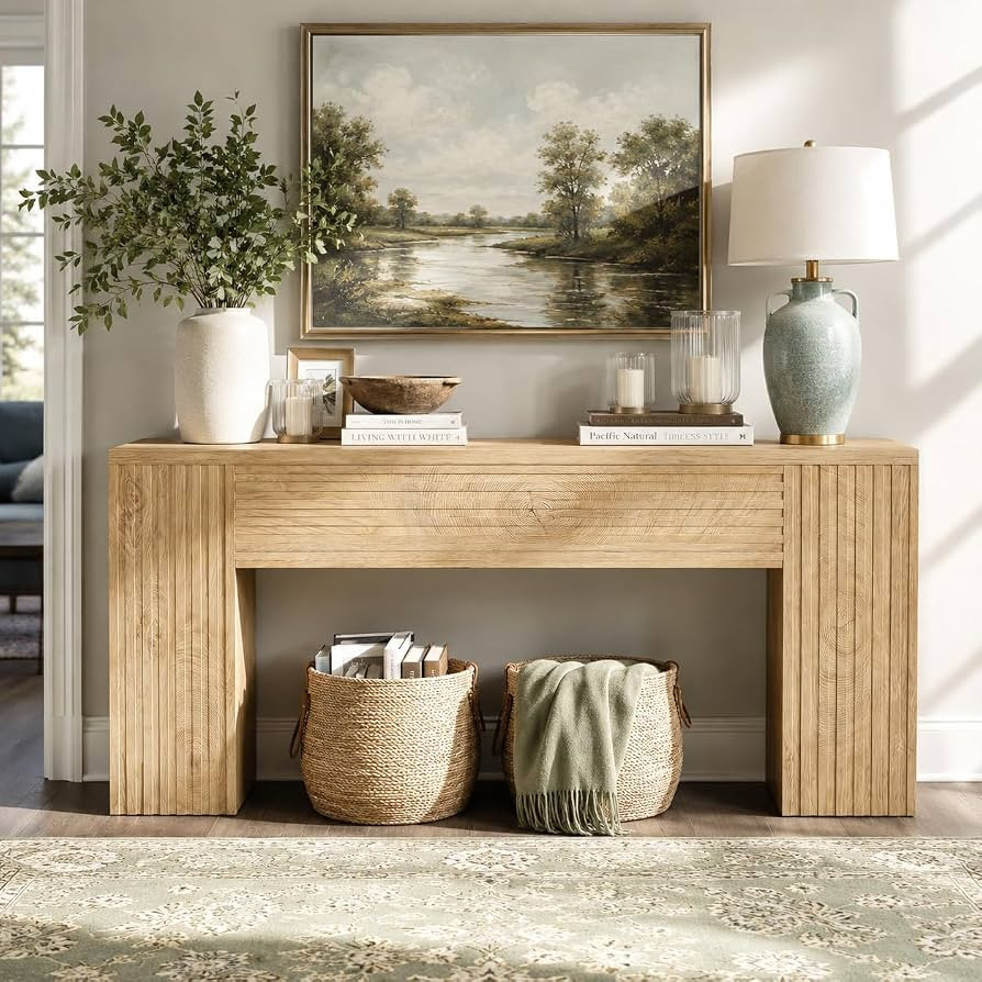 Tribesigns 70.86" Long Fluted Console Table, Farmhouse Rectangular Entryway Table with Wooden Dou... | Amazon (US)