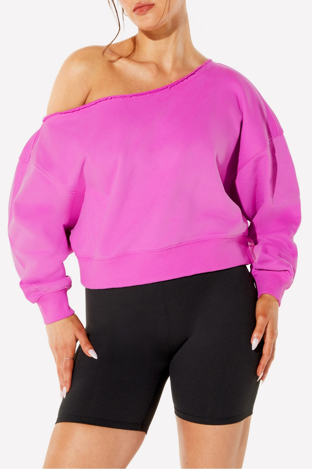 Major Label Off-The-Shoulder Terry Sweatshirt | Fabletics - North America