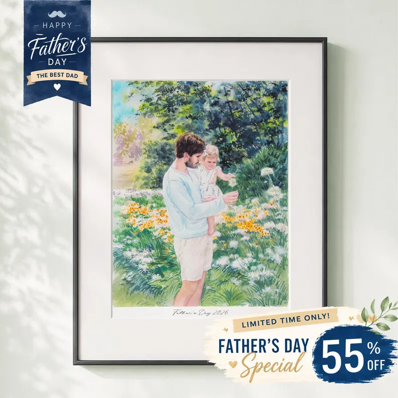Custom Hand-drawn Father and Daughter Portrait, Custom Dad Drawing, Painting From Photo, Gift Fro... | Etsy (Global)