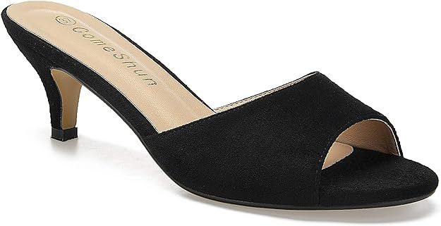 ComeShun Women Low Kitten Heel Mules Slip On Sandals Open Peep Toe Dress Pumps | Amazon (US)