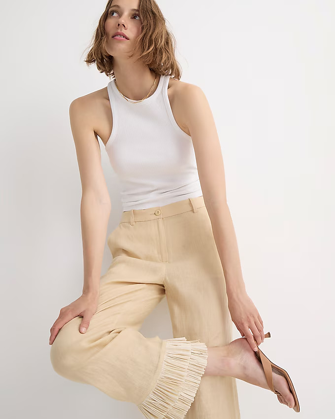 Ingrid fringe trim pant in linen | J. Crew US