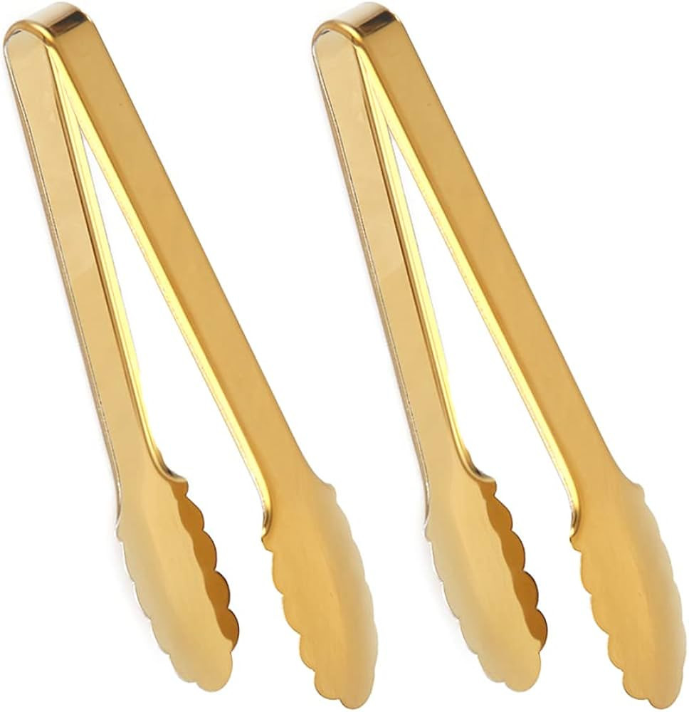 IAXSEE 2 Pack 9 Inch Gold Serving Tongs Gold Serving Utensils Salad Tongs Buffet Tongs Non-slip &... | Amazon (US)