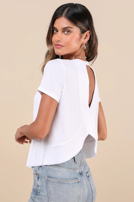 Boosted Basic White Ribbed Cutout Short Sleeve Top | Lulus