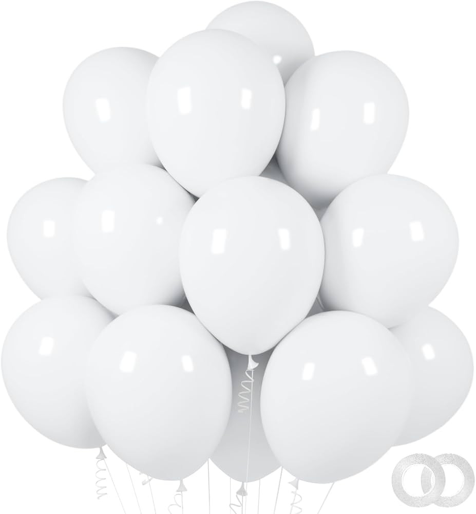 ASIYUHY White Balloons 100 Pack 12 Inch White Latex Party Balloons with 2 Rolls of Ribbon Helium ... | Amazon (US)