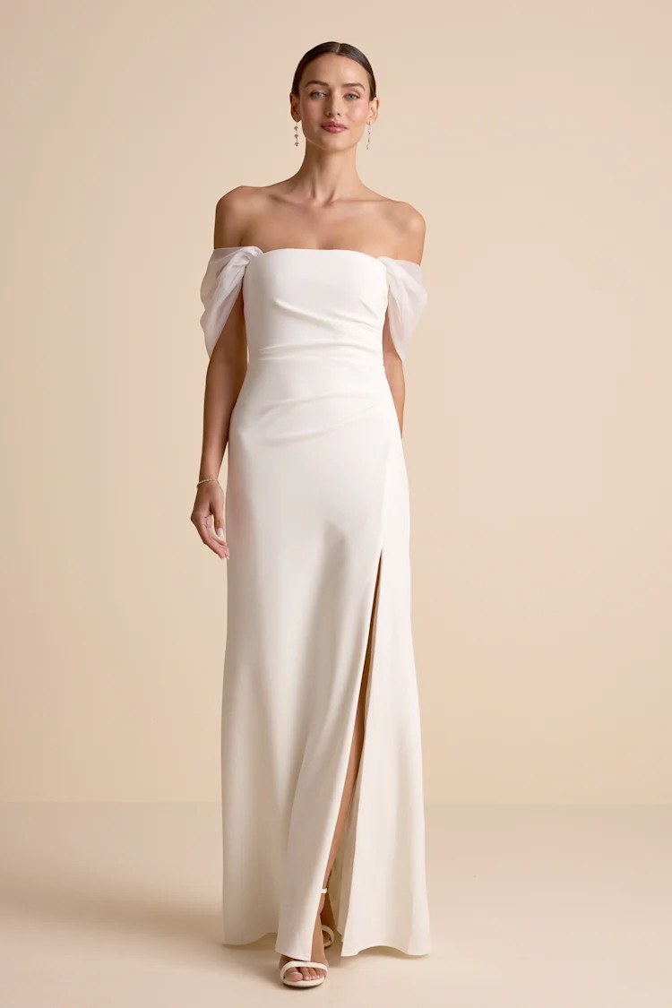 Trynn White Off-the-Shoulder Column Maxi Dress | Lulus