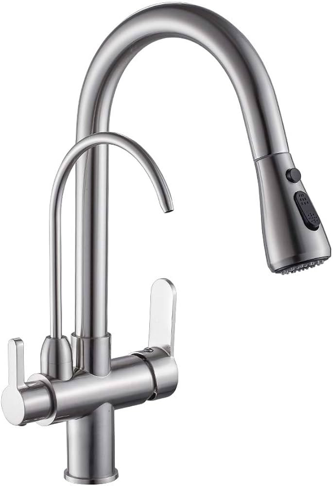 Kitchen Sink Faucet with Pull Down Sprayer 2 Handle 3 in 1 Water Filter Purifier Faucets Brushed ... | Amazon (US)