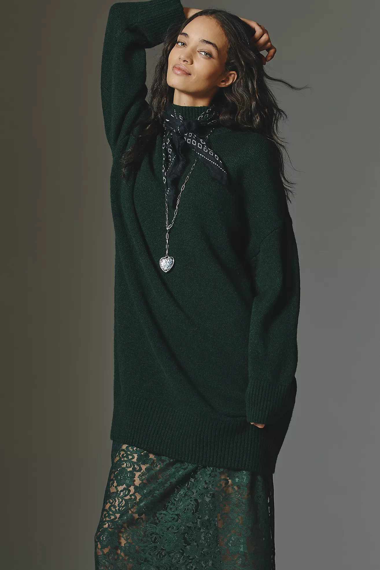 By Anthropologie Sweater Lace Twofer Midi Dress | Anthropologie (US)