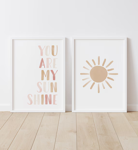 You Are My Sunshine Set of 2 Prints, Neutral Nursery Art, PRINTABLE Wall Art, Girls Bedroom Decor... | Etsy (US)