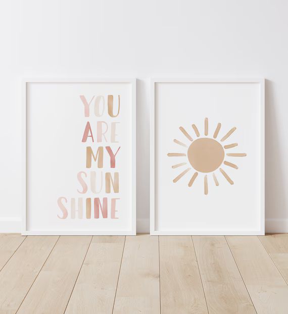 You Are My Sunshine Set of 2 Prints, Neutral Nursery Art, PRINTABLE Wall Art, Girls Bedroom Decor... | Etsy (US)