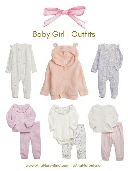 Gap baby girls. On sale! I love the bear sweater and the organic cotton outfit set. 

#LTKbaby