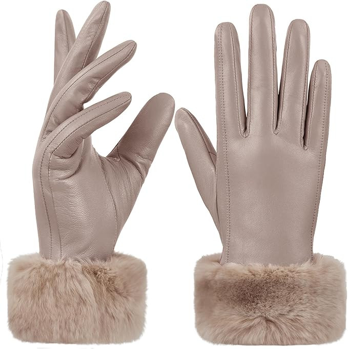 GSG Women Leather Gloves Rabbit Fur Cuff Touchscreen Warm Winter Driving Gloves Lady Multicolor | Amazon (US)