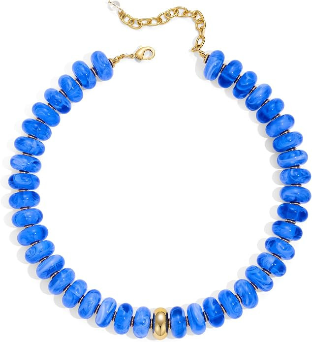 Chunky Colorful Bead Necklace Summer Fashion Statement Boho Beaded Chunky Necklace for Women Adju... | Amazon (US)