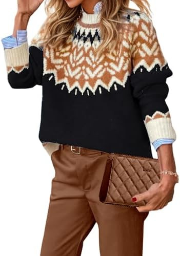 EARKOHA Women's Casual Mock Neck Ribbed Sweater Pullover 2025 Fall Long Sleeve Print Fair Isle Sw... | Amazon (US)