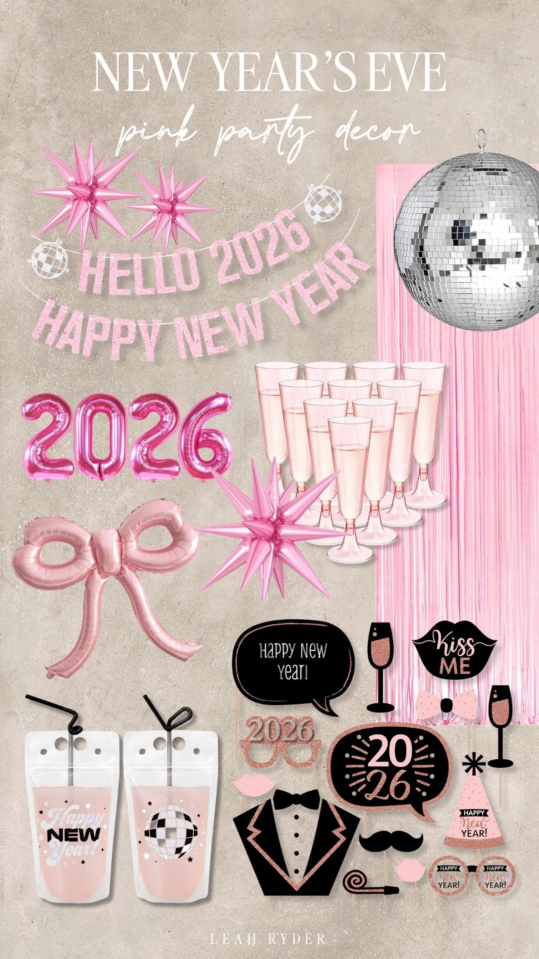 Ring in the new year with pink New Year’s Eve party decor that feels festive, chic, and perfect for a stylish celebration at home.
This pink NYE party decor includes balloons, banners, champagne flutes, and photo booth props to create an Instagram-worthy New Year’s Eve setup.
Whether you’re hosting a girls’ night, a glam New Year’s Eve party, or a small gathering, these pink New Year’s decorations make decorating easy and fun.
From disco ball accents to pink fringe backdrops, this New Year’s Eve party decor brings a playful yet polished vibe to your 2026 celebration.

#LTKHoliday #LTKSeasonal