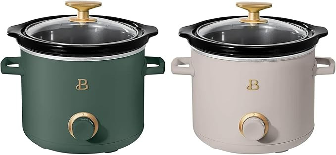 Beautiful 2 Pack Slow Cooker Crock Set- 2 Quart, Thyme Green/Porcini Taupe (120 Watts) with Adjus... | Amazon (US)