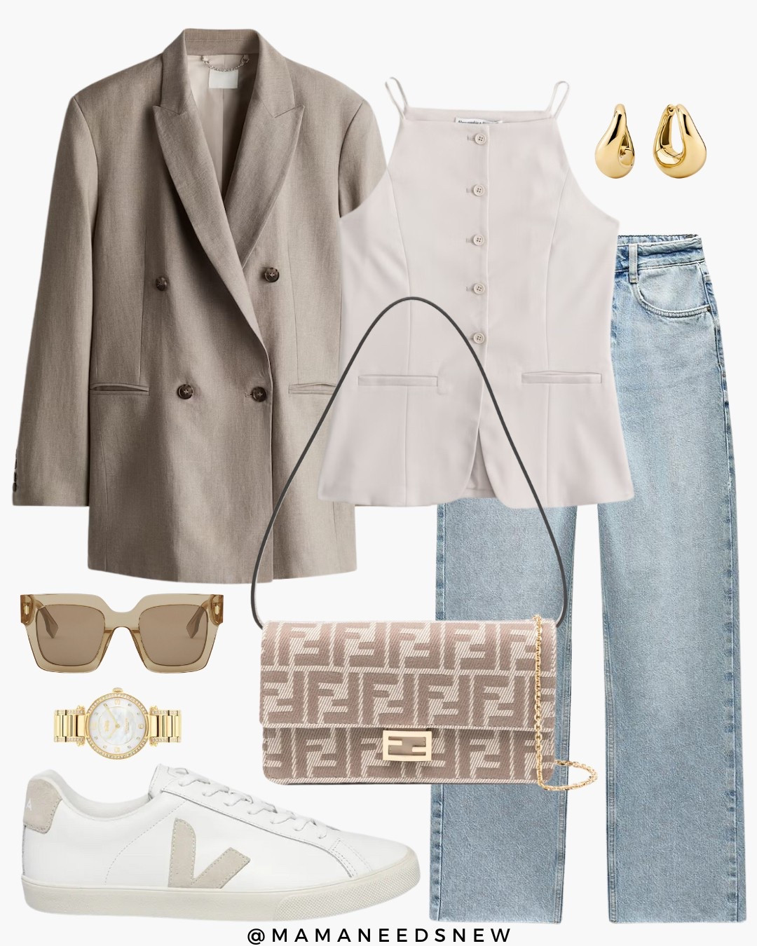 A spring outfit with a blazer, vest, jeans, shoulder bag & sneakers 🤍

#LTKStyleTip #LTKSaleAlert #LTKSpringSale