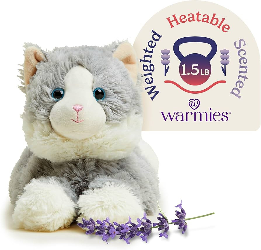 warmies Microwavable & Weighted Stuffed Animals, Laying Down Gray Cat - Heated Stuffed Animal Plu... | Amazon (US)