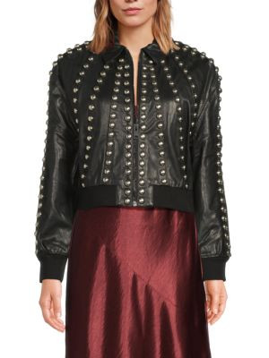 Studded Faux Leather Bomber Jacket | Saks Fifth Avenue OFF 5TH