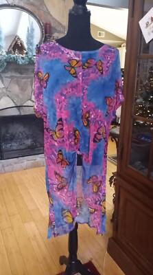 Top Fashion Of NY Sheer Mesh Pink/Blue Butterfly Tie Hi-Low Maxi Top 1X | eBay US