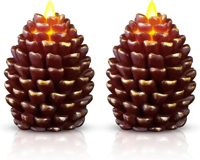 Christmas Pinecone Candles Flameless Thanksgiving Decor,Red-Brown | Amazon (US)