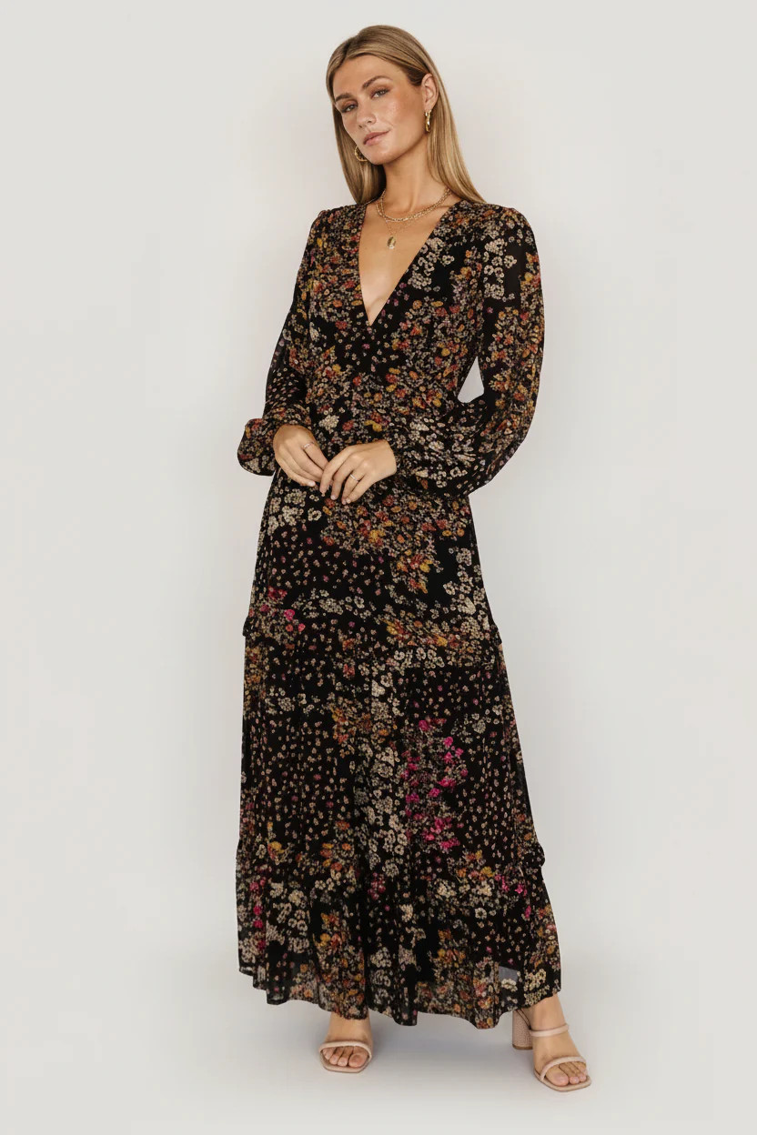 Bowman Deep V Maxi Dress - Black Multi Floral | Baltic Born | Baltic Born