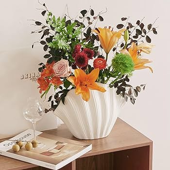 Coastal Shell-Shaped Ceramic Vase for Living Room, Modern Home Decor, Unique Farmhouse Aesthetic,... | Amazon (US)