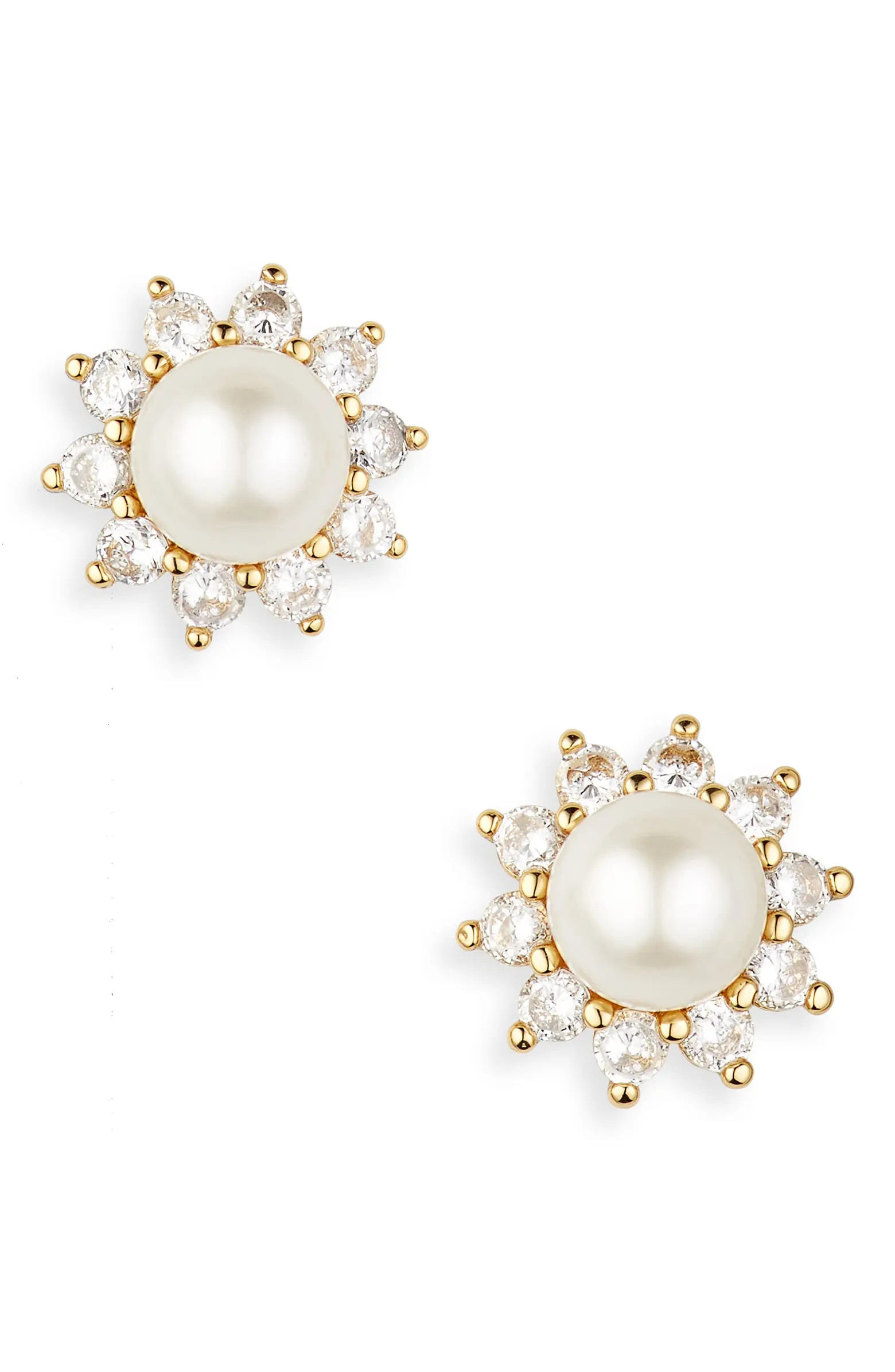 Kate Spade New York imitation pearl & crystal halo stud earrings | Nordstrom | Nordstrom
