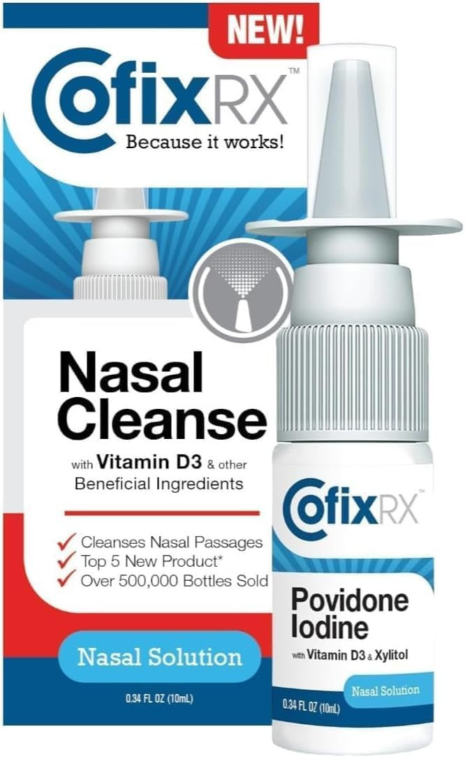 COFIXRX Nasal Cleanse Solution Spray, Povidone Iodine with Vitamin D3 & Xylitol, Cleans Nasopharynx, Cold and Allergy Relief, Laboratory Tested Patented Formula, Fast Acting and Long Lasting | Amazon (US)