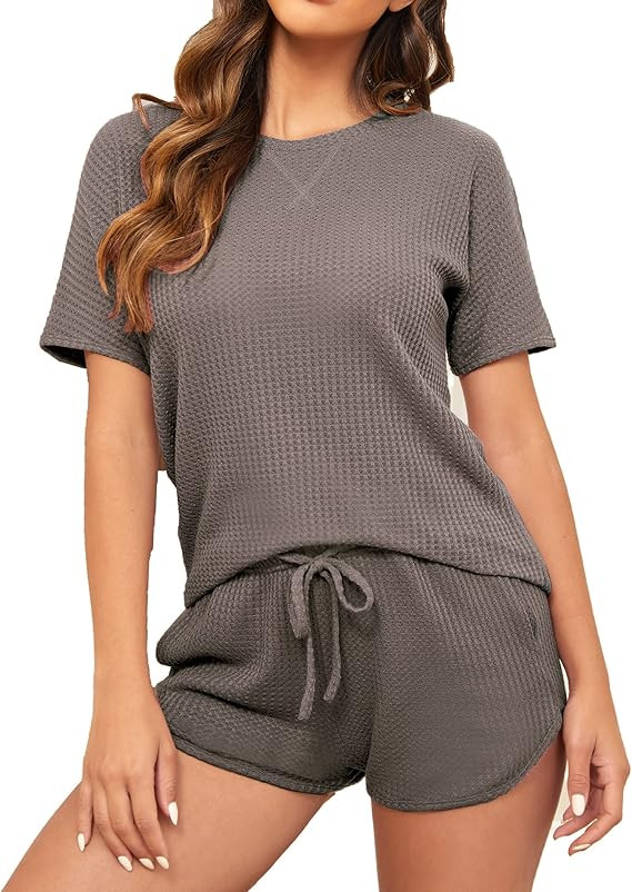 Ekouaer Womens Waffle Pajama Set Short Sleeve Top and Shorts Nightwear Soft Pjs Lounge Sets with ... | Amazon (US)