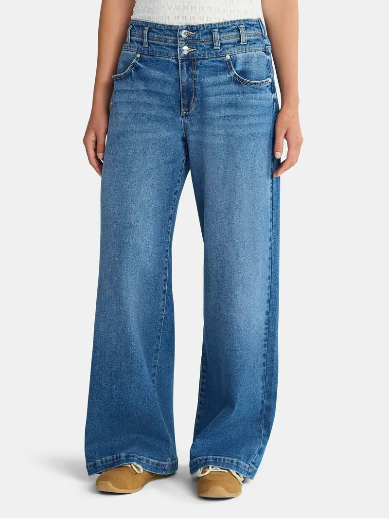 Madden NYC Women's Stacked Waist Relaxed Jean, 31" Inseam, Sizes XXS-XXL | Walmart (US)