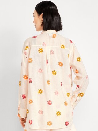 Loose Button-Down Linen-Blend Shirt | Old Navy (US)