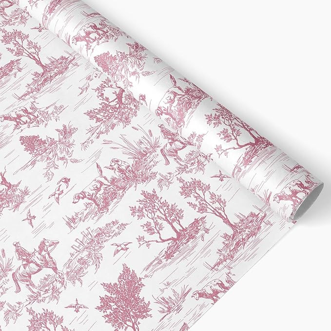 JarThenaAMCS Classic French Village Printed Wrapping Paper -Mini Roll- 17 In x 32.8Ft White Pink ... | Amazon (US)