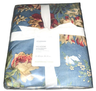 Pottery Barn Blue Floral "Meadow" STANDARD Pillow Sham 26x20” Cottage Flowers | eBay US