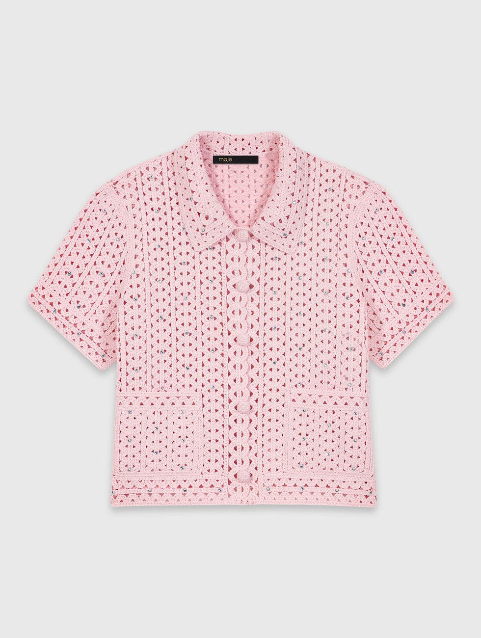Rhinestone crochet cardigan Pink for Women | Maje | Maje US